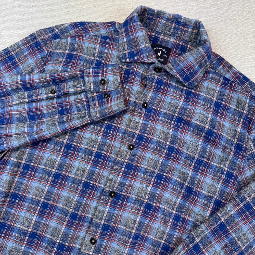 Johnnie-O Small Button Down Shirt Mens Blue Plaid Top Shelf Cotton Long Sleeve